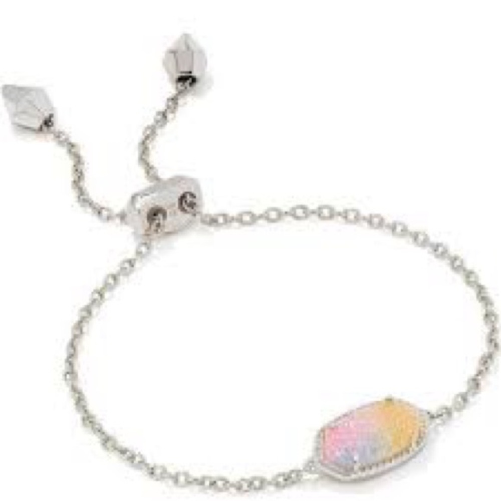 Kendra Scott Elaina Silver Adjustable Chain Bracelet in Platinum Drusy